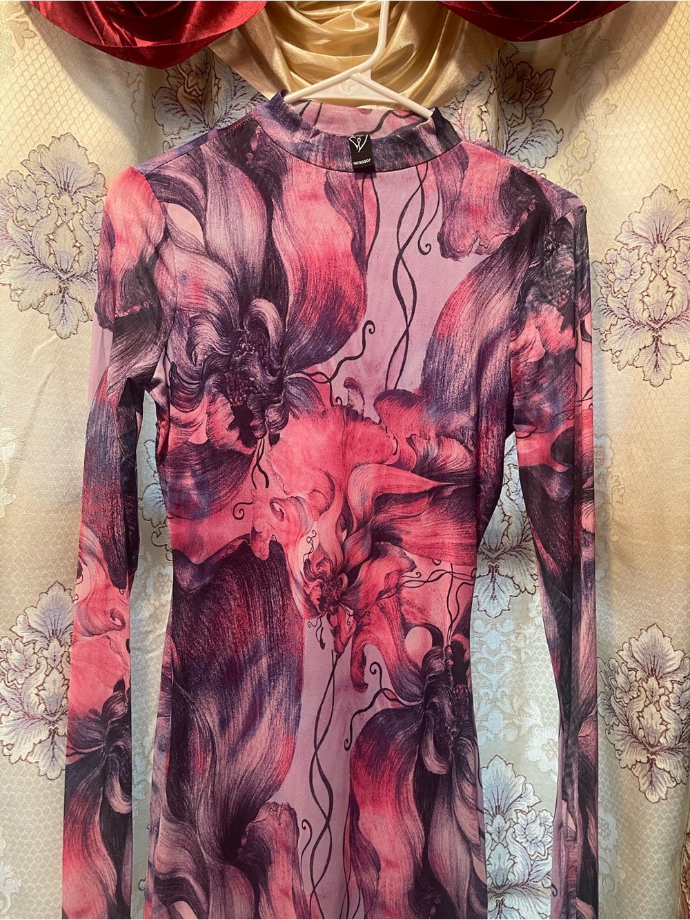 Long Sleeve Floral Print Women’s Dress in Pink and Purple